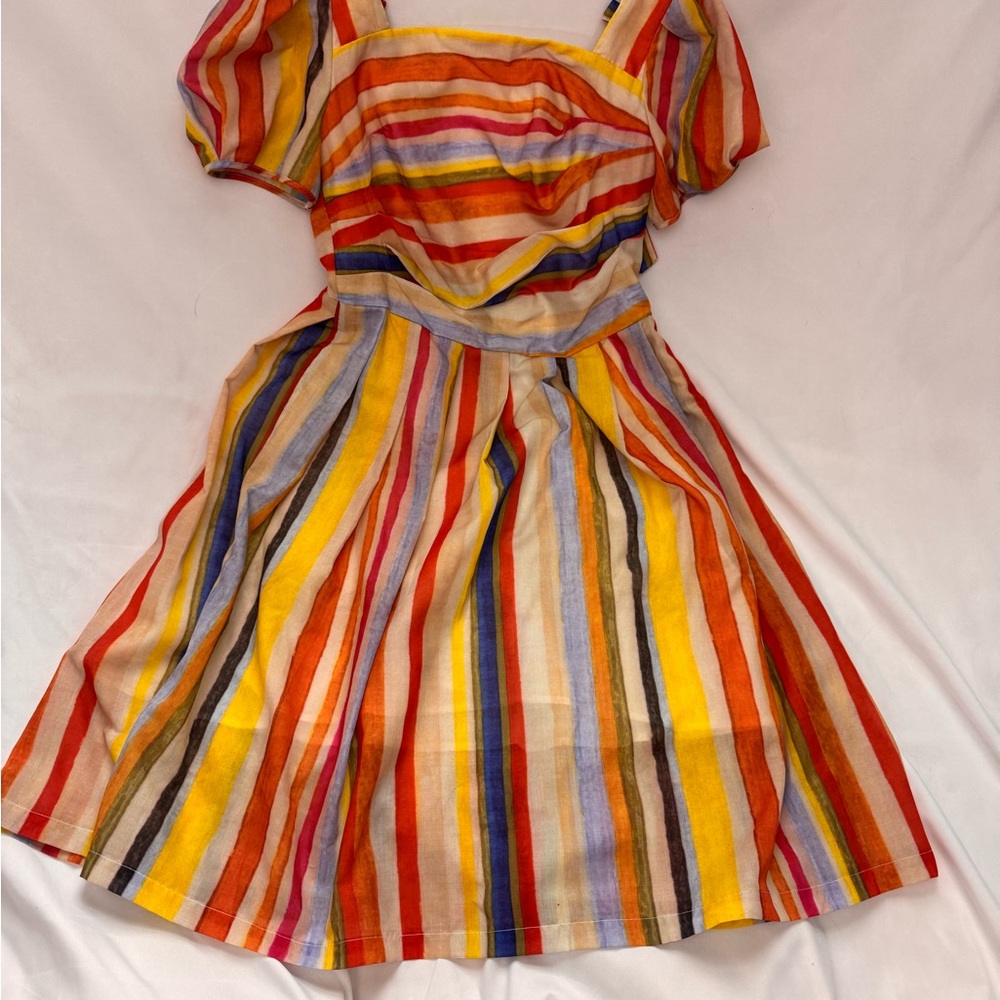 Striped Puff Sleeve Dress Retro Midi  Dress by Mr Water  NWT Size 10 XL